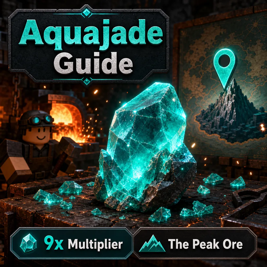 Aquajade guide illustration showing the 9x multiplier and The Peak ore context