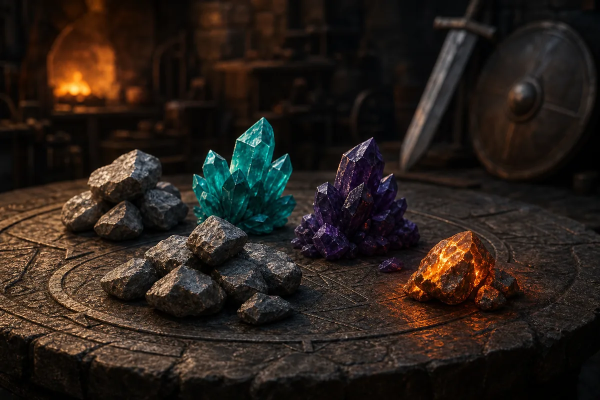 Editorial illustration of separated ore groups on a recipe planning table
