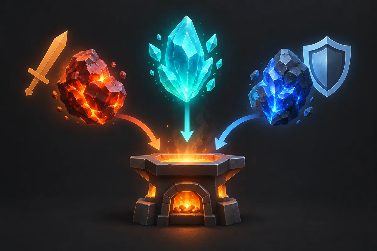 Editorial graphic comparing Cryptex neutral support with weapon and armor trait ingredients